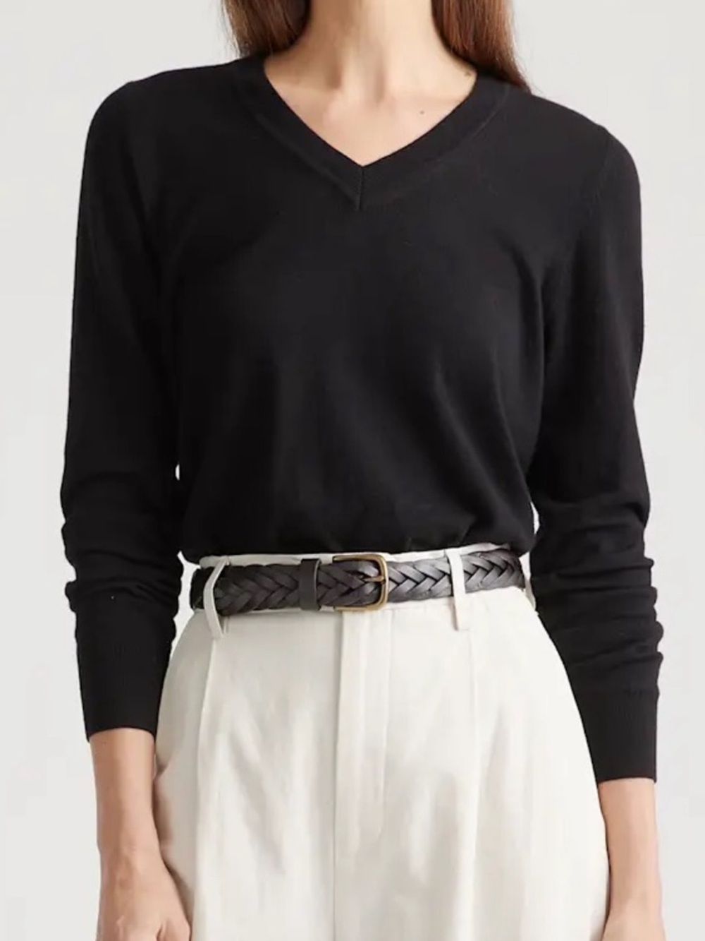 Quince NWOT Lightweight Cotton Cashmere V-Neck Sweater Black Long Sleeve XS